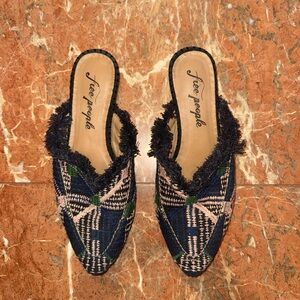 Free People Textured Plaid Mules With Fringe